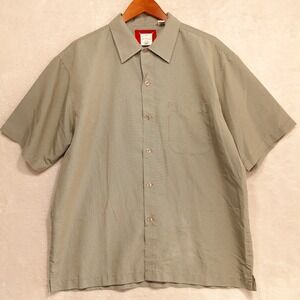 Red Camel Mens Short Sleeve Button Shirt Sz.L/Green Mini Check/Rayon Blend